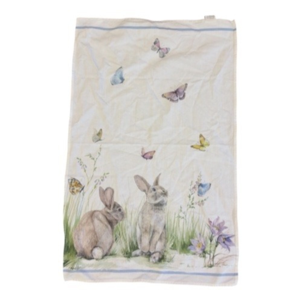 Williams Sonoma Cotton Kitchen Towel Rabbit Butterfly Spring Easter White Blue